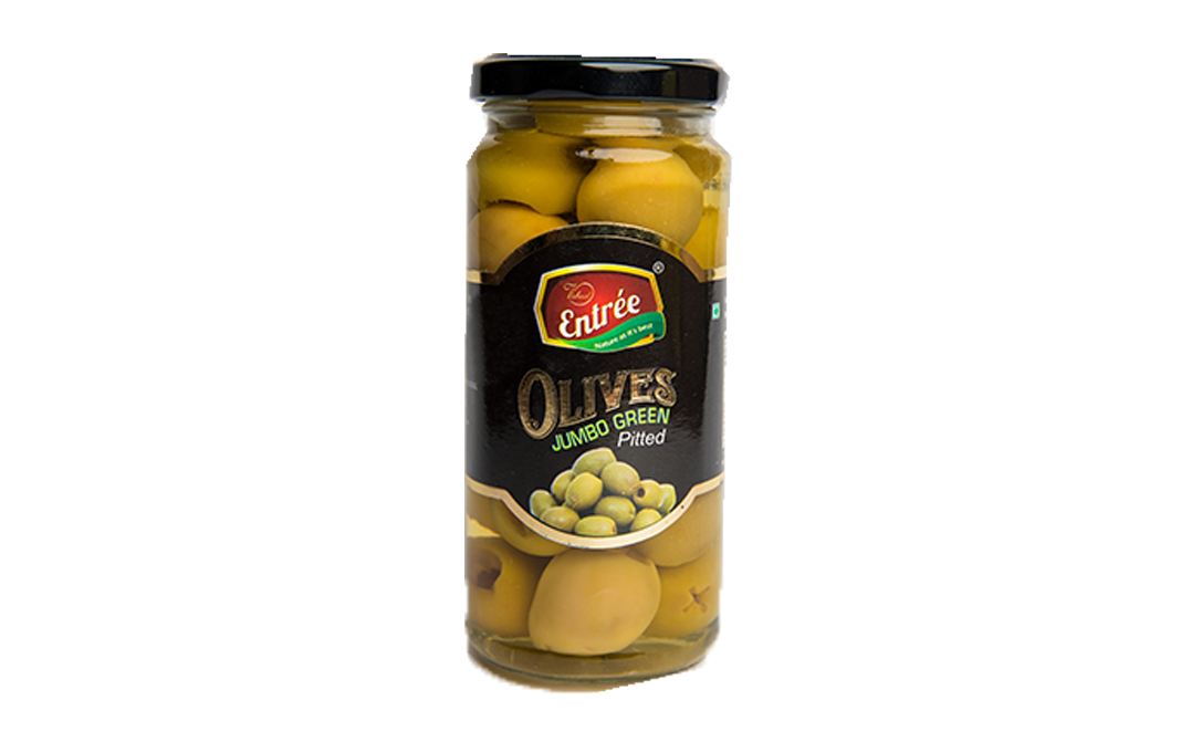 Vishaal Entree Olives Jumbo Green Pitted   Glass Jar  250 grams